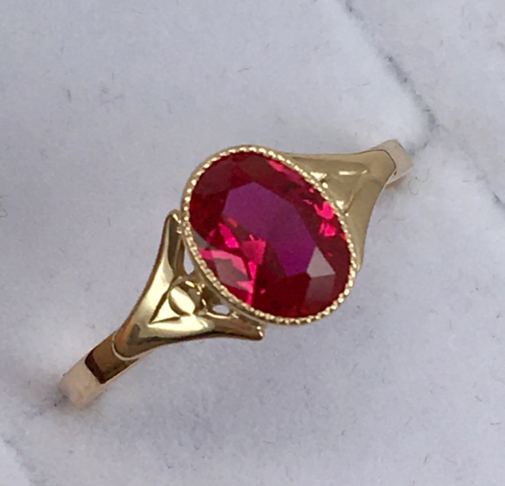 Chic Vintage Original Soviet Rose Gold 583 14k Ring With Ruby 6.5 US 1,85 g.