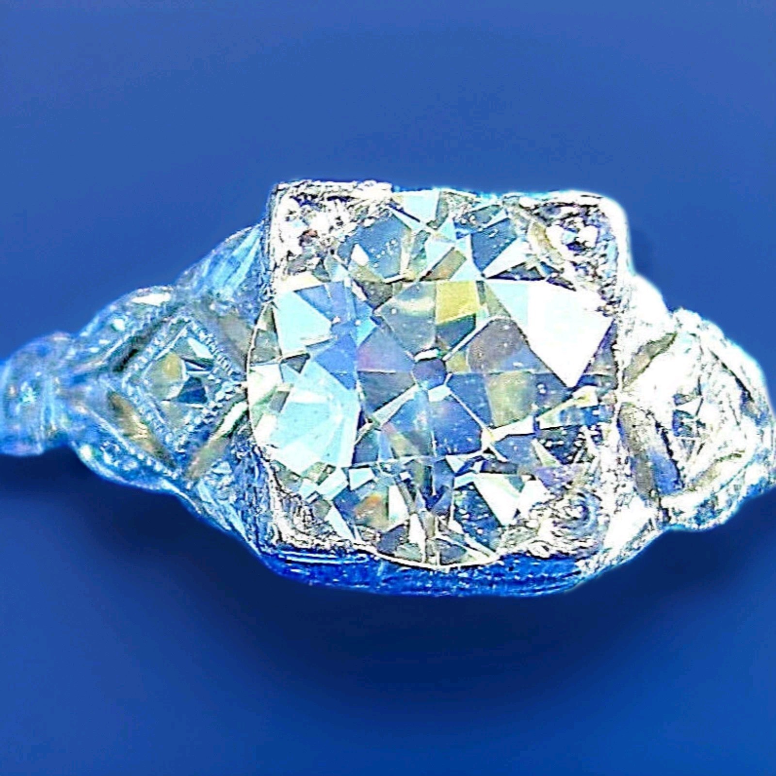 Original EARTH MINED DIAMOND Deco Engagement Ring 1.5 Antique Platinum Solitaire