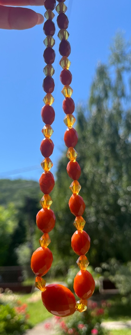 Vintage Butterscotch Grape Bead Bakelite Necklace Amber Color Art Deco Style