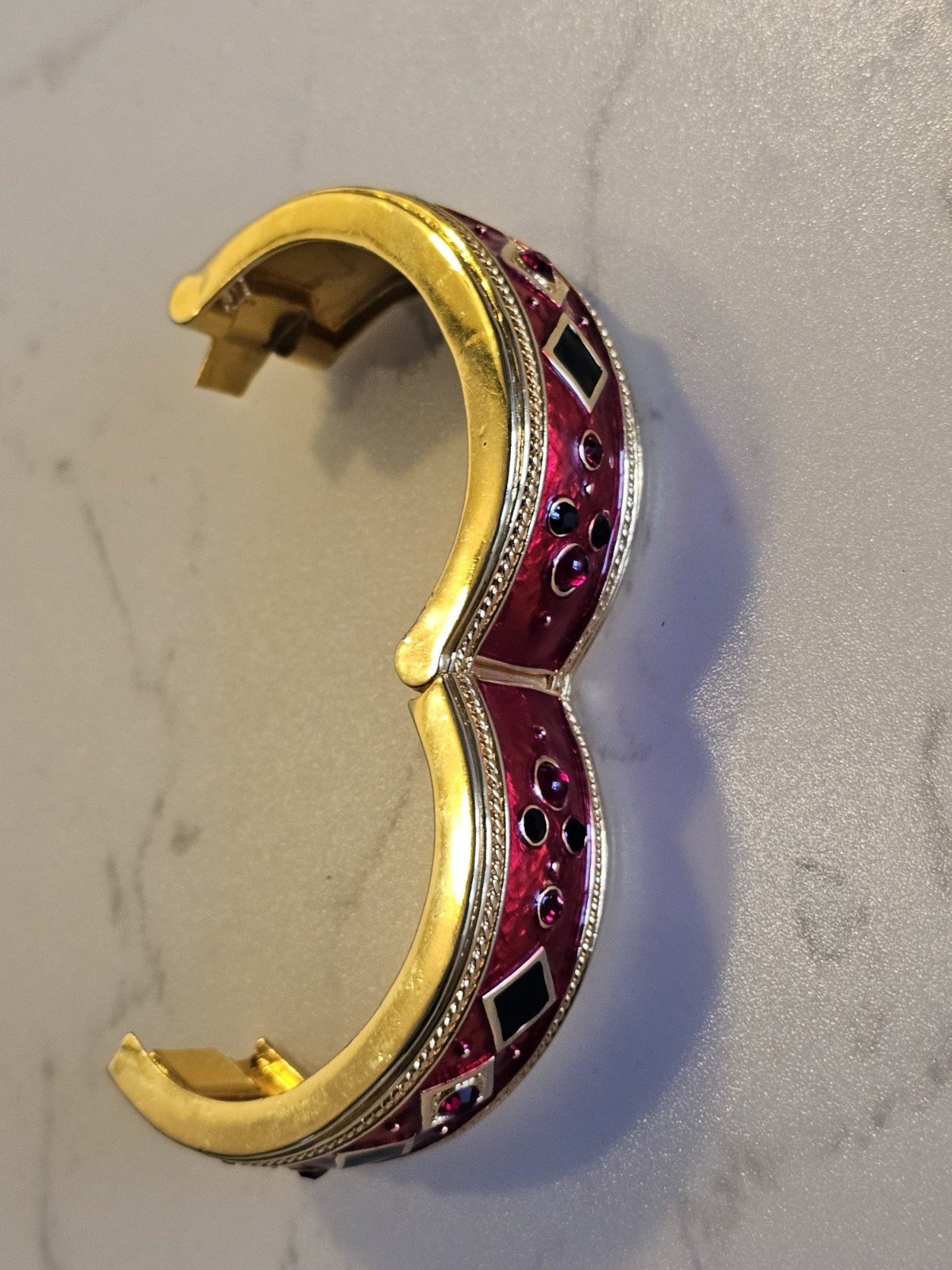 Berebi Limited Edition Gold-tone & Red Enamel w Rhinestone Bangle Bracelet