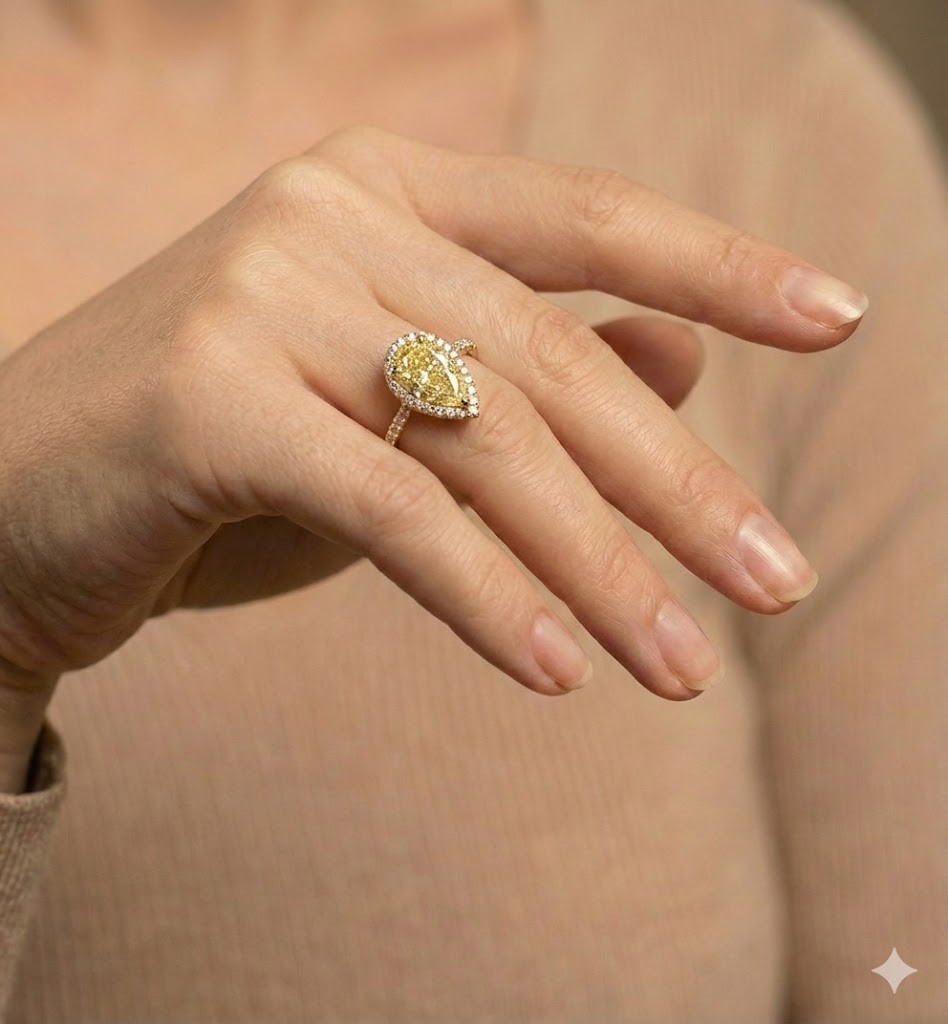 14k Yellow Gold Engagement Ring 2.50CT. Natural Pear cut Yellow Diamond GIA Cert