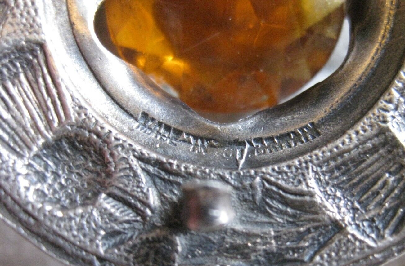 Antique Celtic Scottish Thistle Kilt Pin Brooch Citrine / Made in Great Britain
