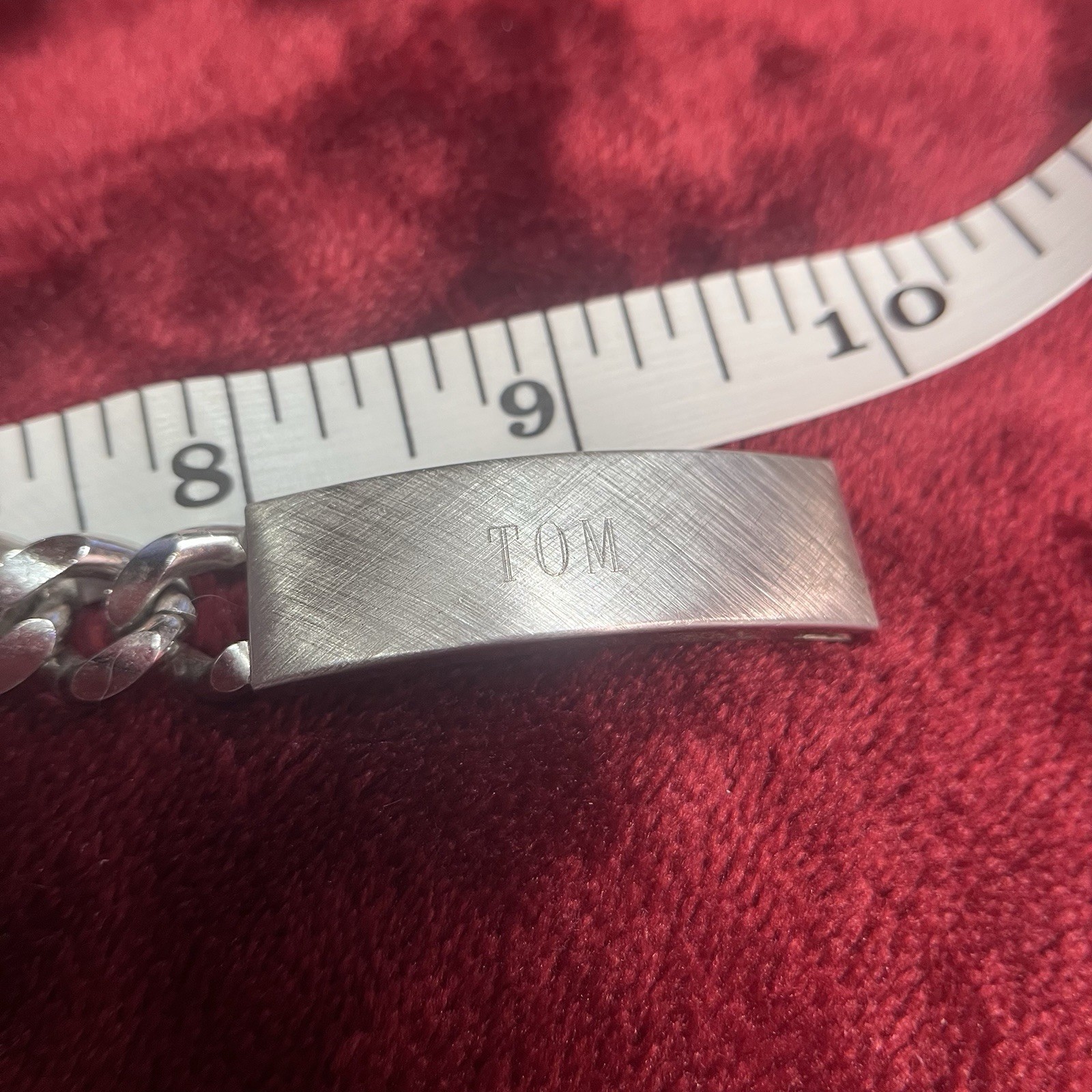 Vintage Speidel Link ID Bracelet Rhodium Electroplated USA Engraved Tom 8-27-68