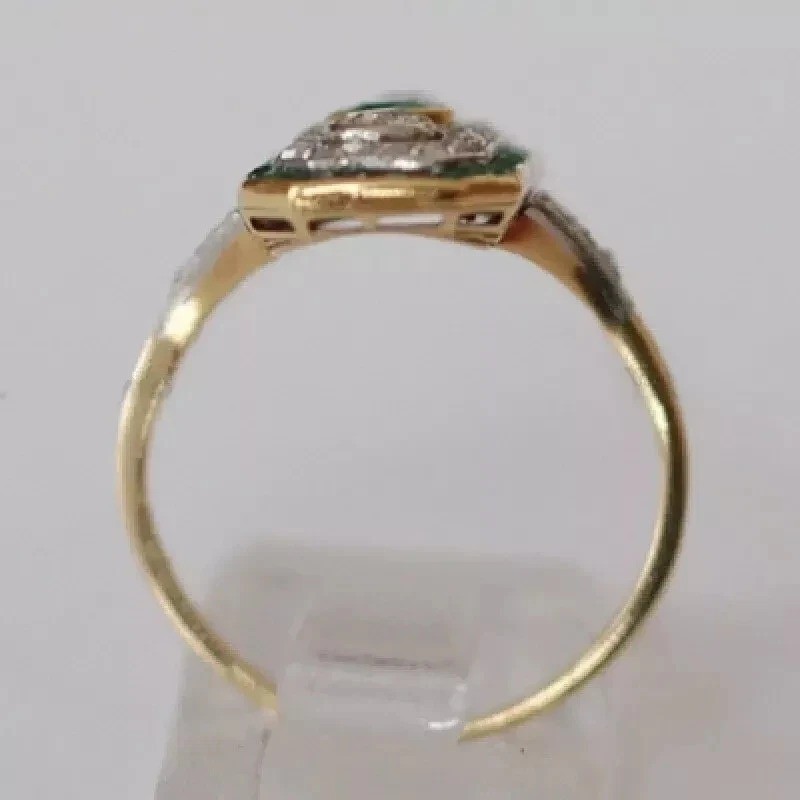 Art Deco Style Lab Created Emerald 3-Stone 14K Gold FN Wedding Anniversary Ring
