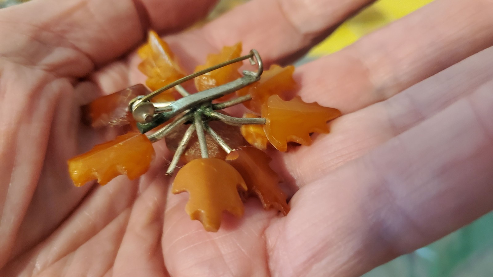 Vintage former USSR butterscotch amber brooch two missing leaves