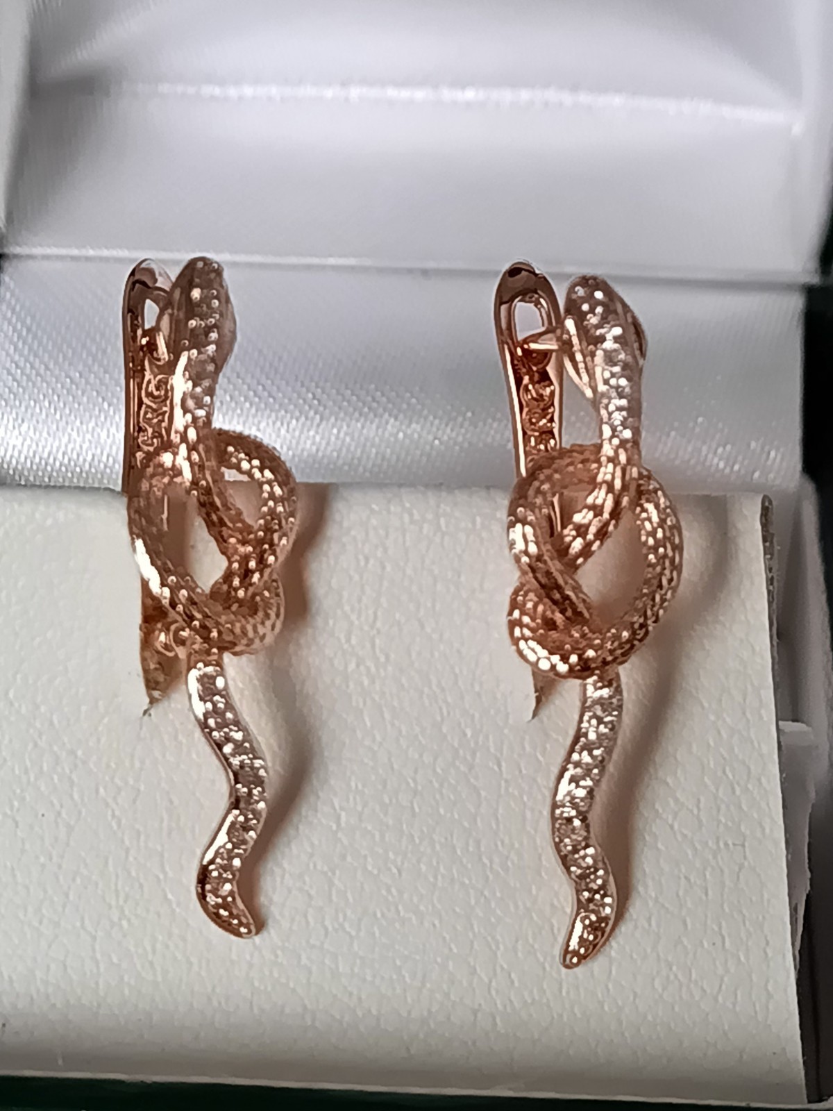Vintage 1990-s 14 Ct Rolled Gold Zircons Snake Earrings-Hallmarked 585 RG