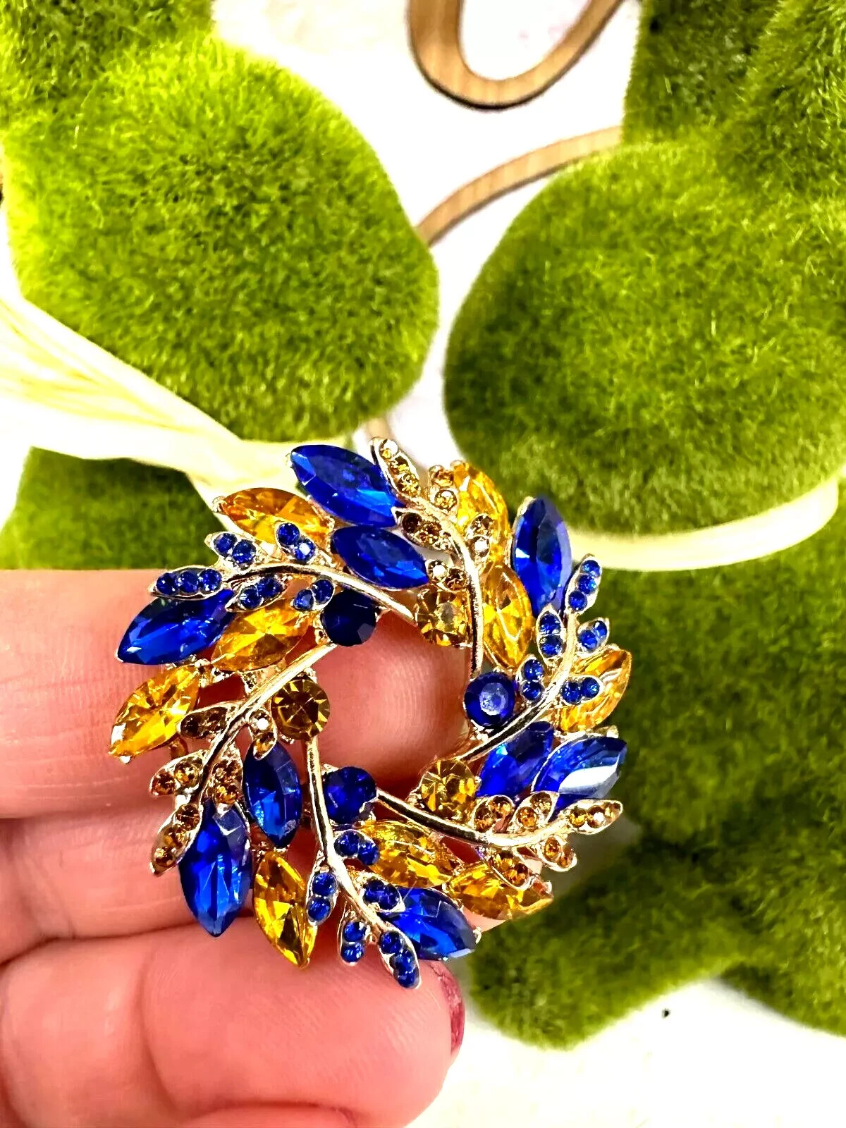 New Ukrainian Easter Wreath Rhinestone Brooch, Wheat Pin, Easter Gift For Her