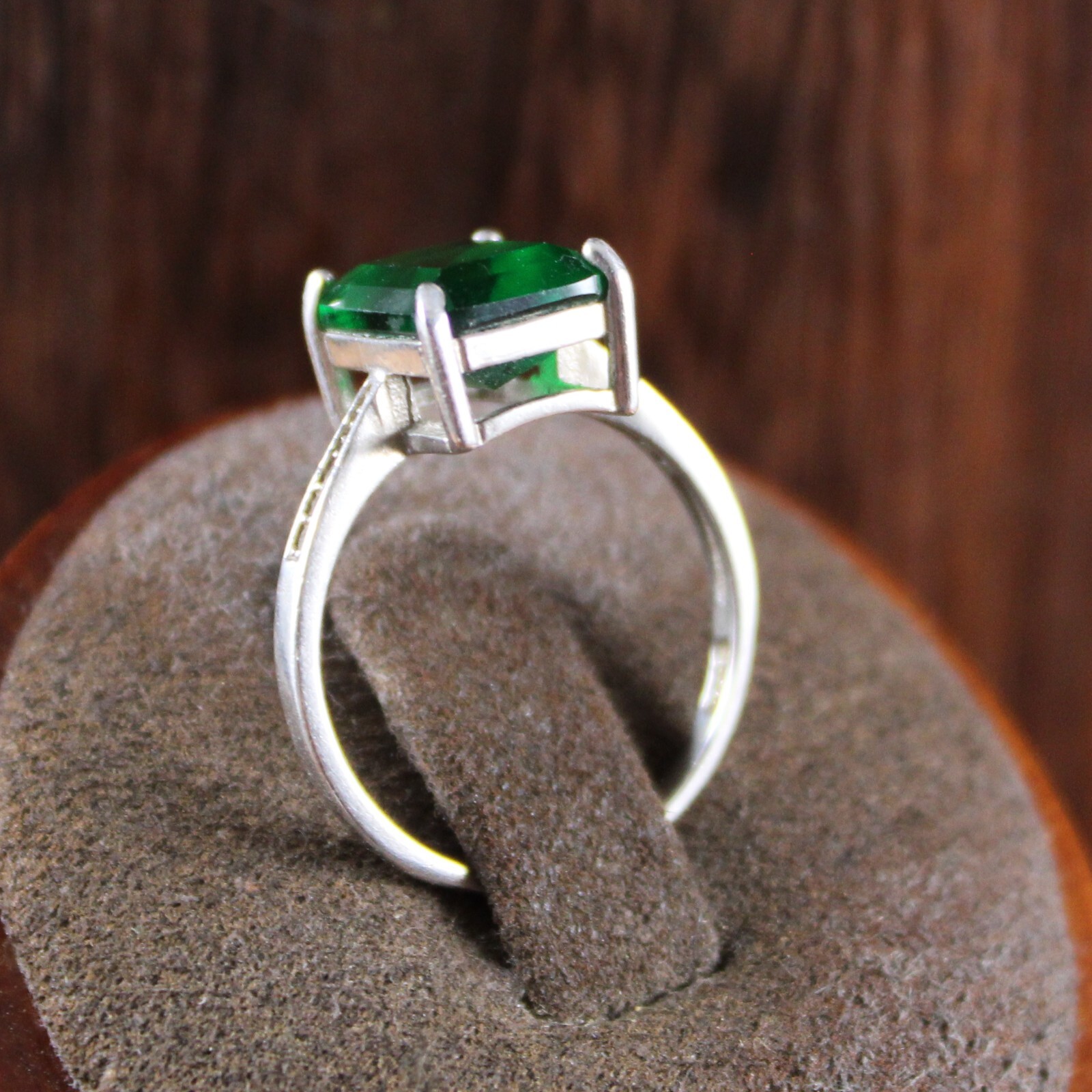 Lab Created Green Emerald Solitaire Ring Zircon Accent Sterling Silver Sz 6.25