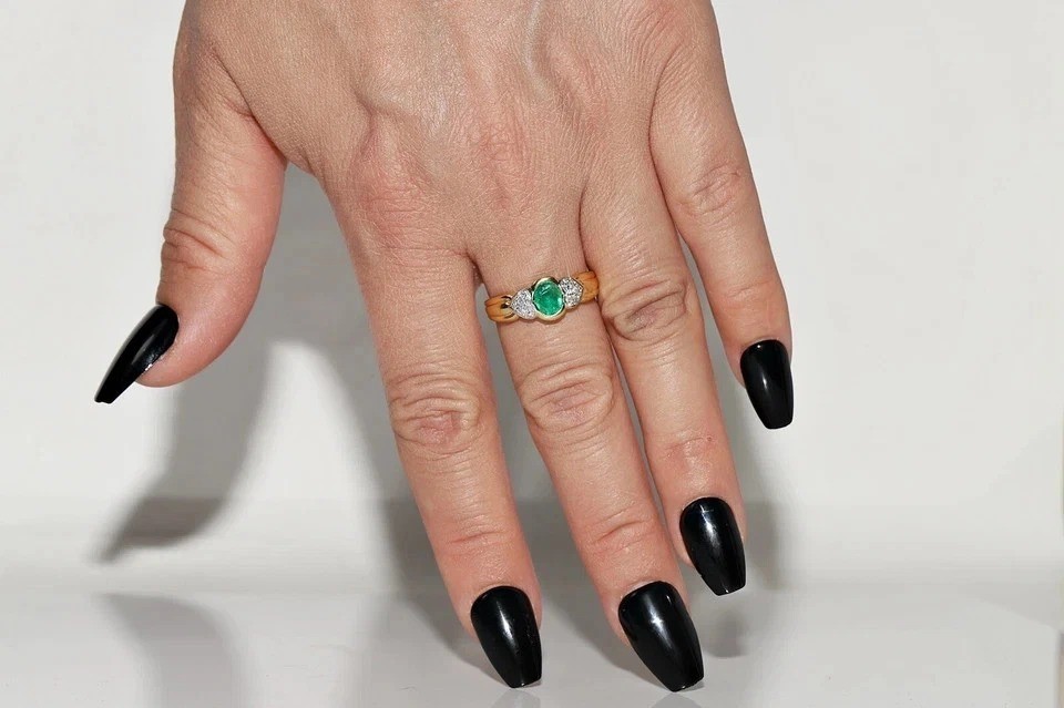 Art Deco Style 2Ct Lab Created Diamond & Emerald Engagement 14K Gold Finish Ring