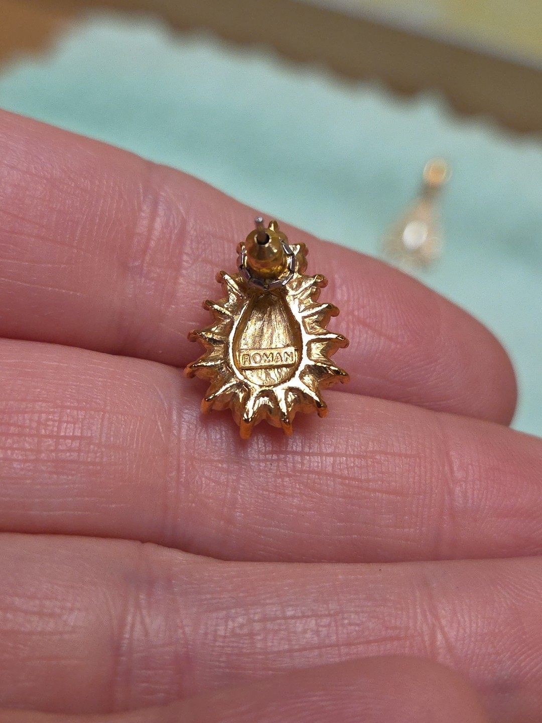 Vintage Signed ROMAN Pendant Earrings Demi Set Faux Pearl Rhinestones *SEE PICS
