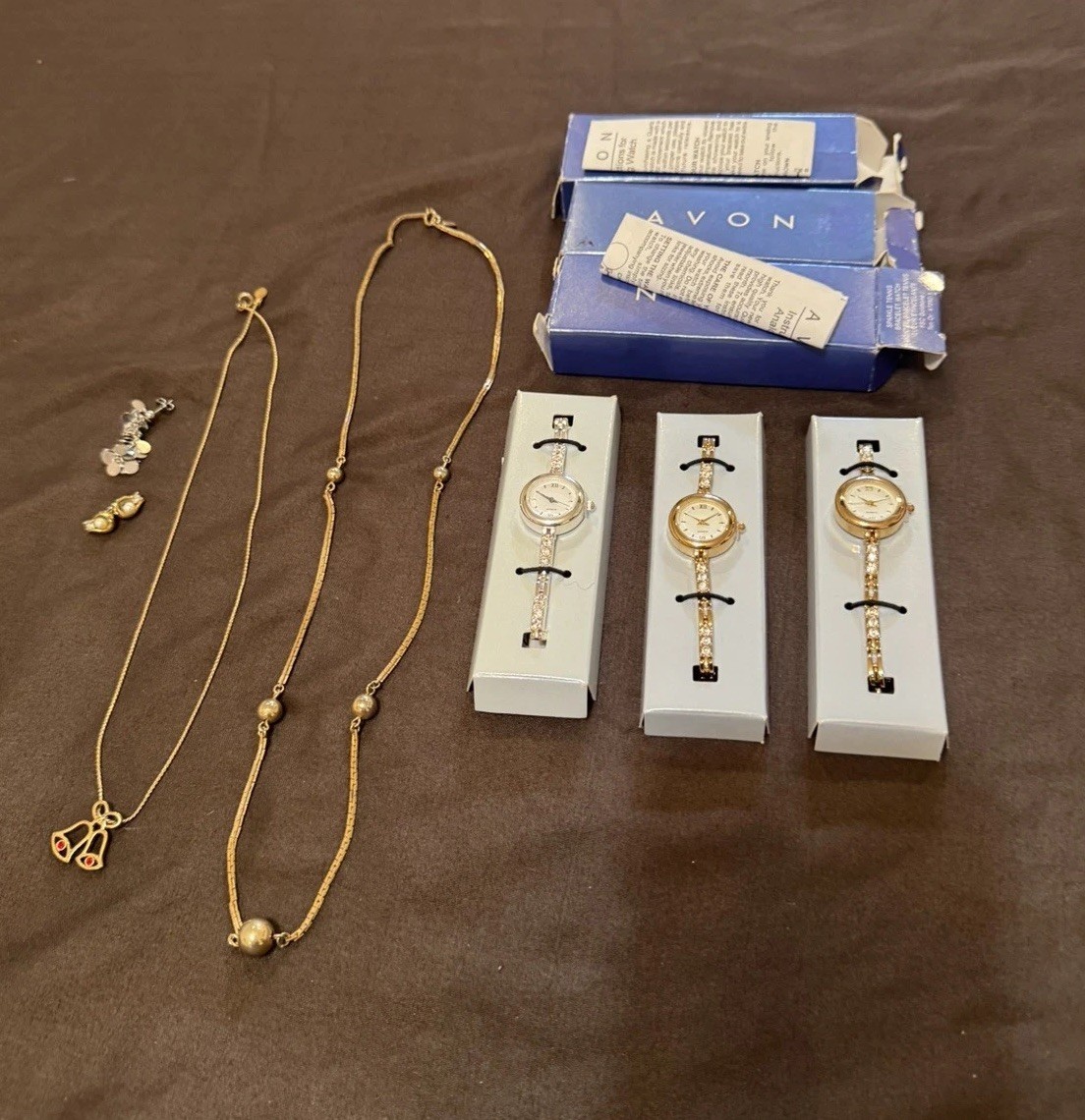 Vintage Avon Sparkle Tennis Bracelet Watch lot of 3 + Avon necklaces -earrings