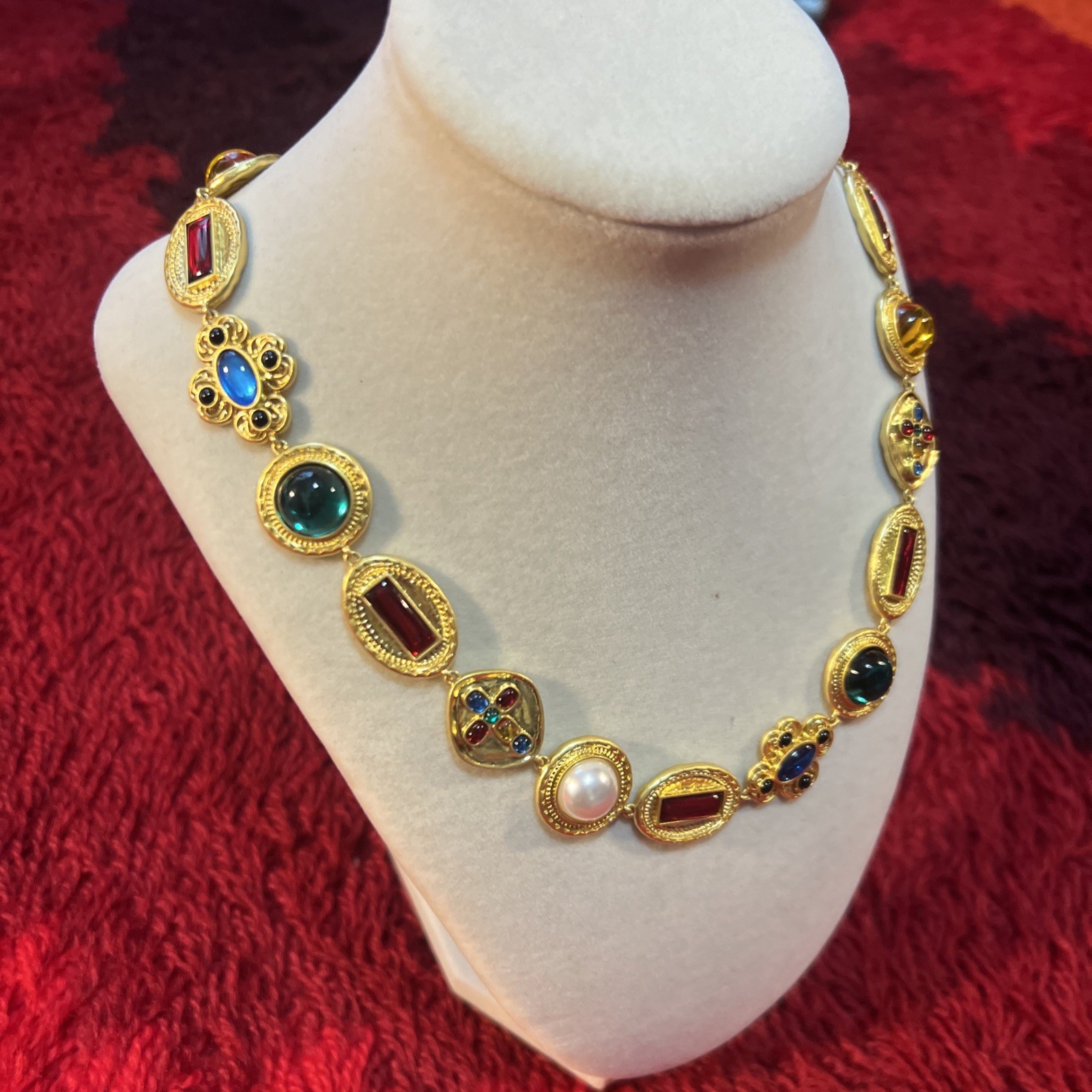 Signed Reya Multicolor Gold Plated Jewels Of India Necklace tik tok Famous HTF