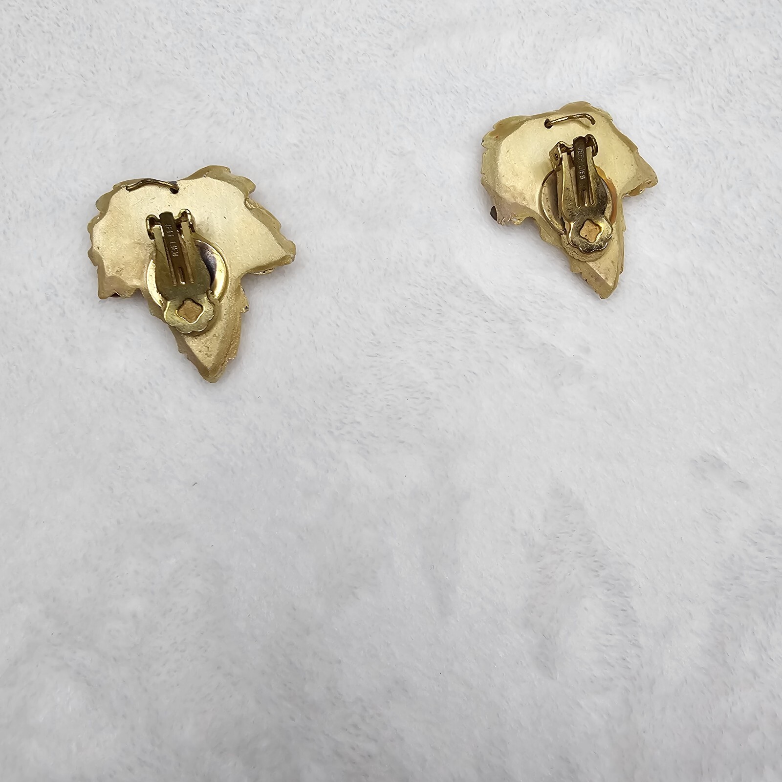 VTG Jeff Lieb Clip Earrings Gold Leaf Rhinestone One Of A Kind Custom Handmade