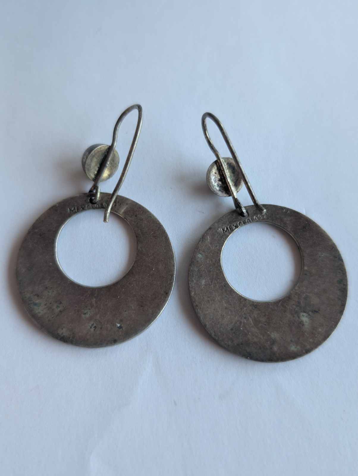 Vintage Taxco Mexico Sterling Silver 925 Geometric Flower Inset Drop Earrings