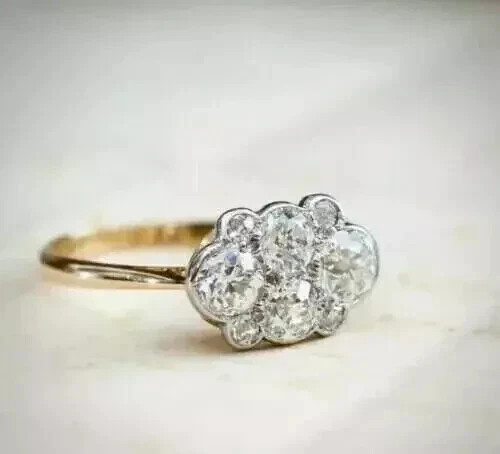 Art Deco Style 2Ct Round Lab Created Diamond 14K Yellow Gold FN Birthday Ring