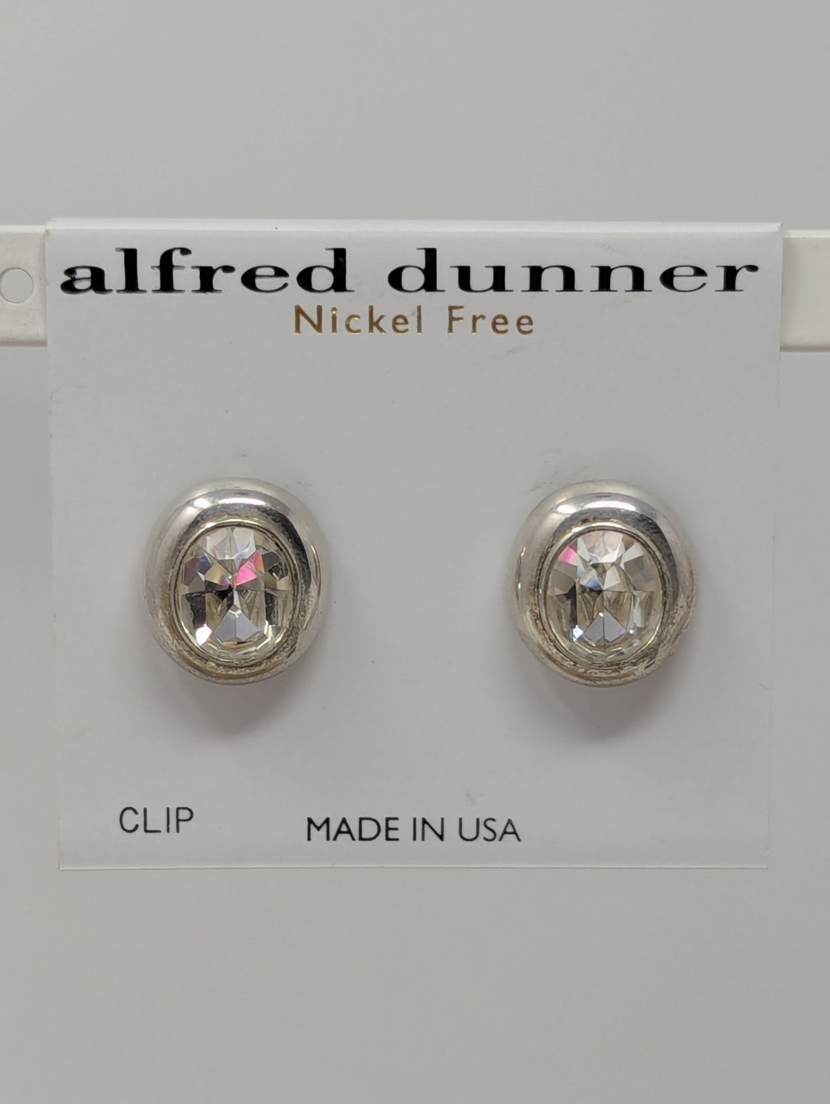 Vintage Alfred Dunner Crystal Clip-On Earrings Silver Tone Nickel Free USA