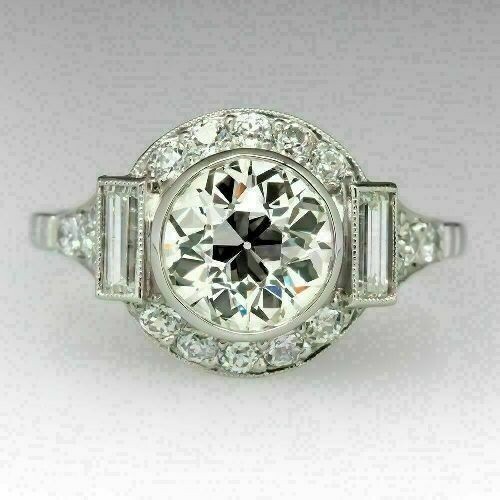 Vintage Art Deco Style Lab Created Diamond Engagement 14K White Gold Finish Ring