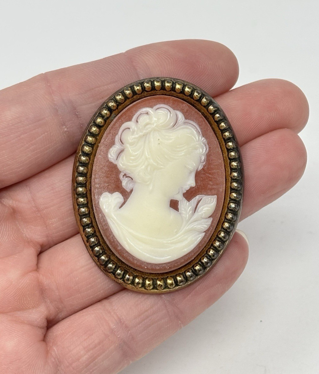 Vintage 60’s Large Faux Cameo Pin Brooch or Pendant 2″ Estee Lauder?
