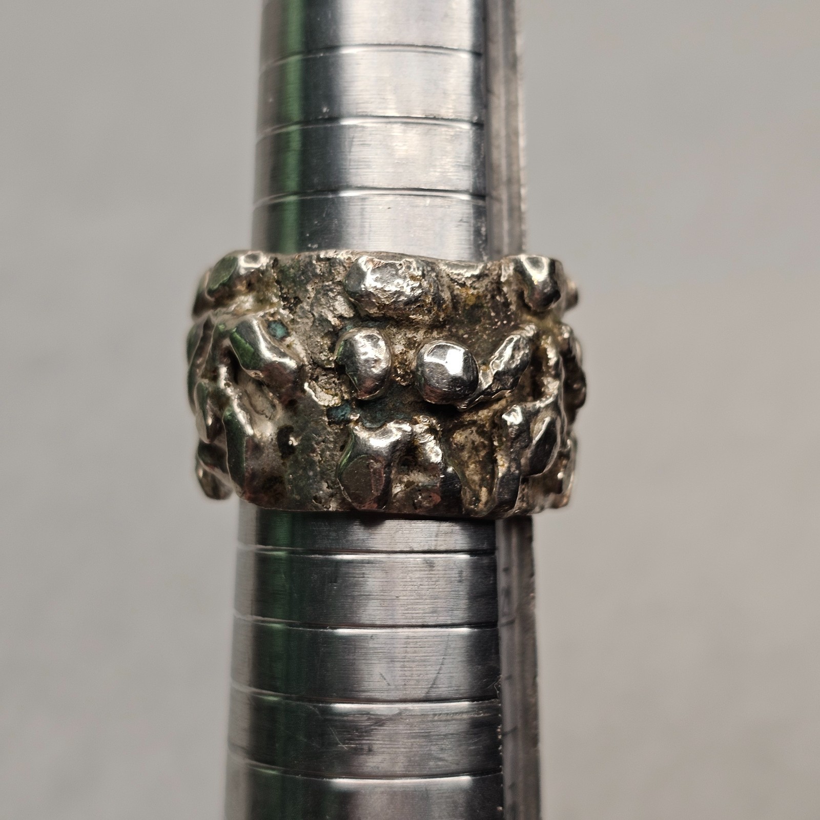 Vintage Brutalist Sterling Silver Abstract Figural Wide Band Ring Size 10 26.85g