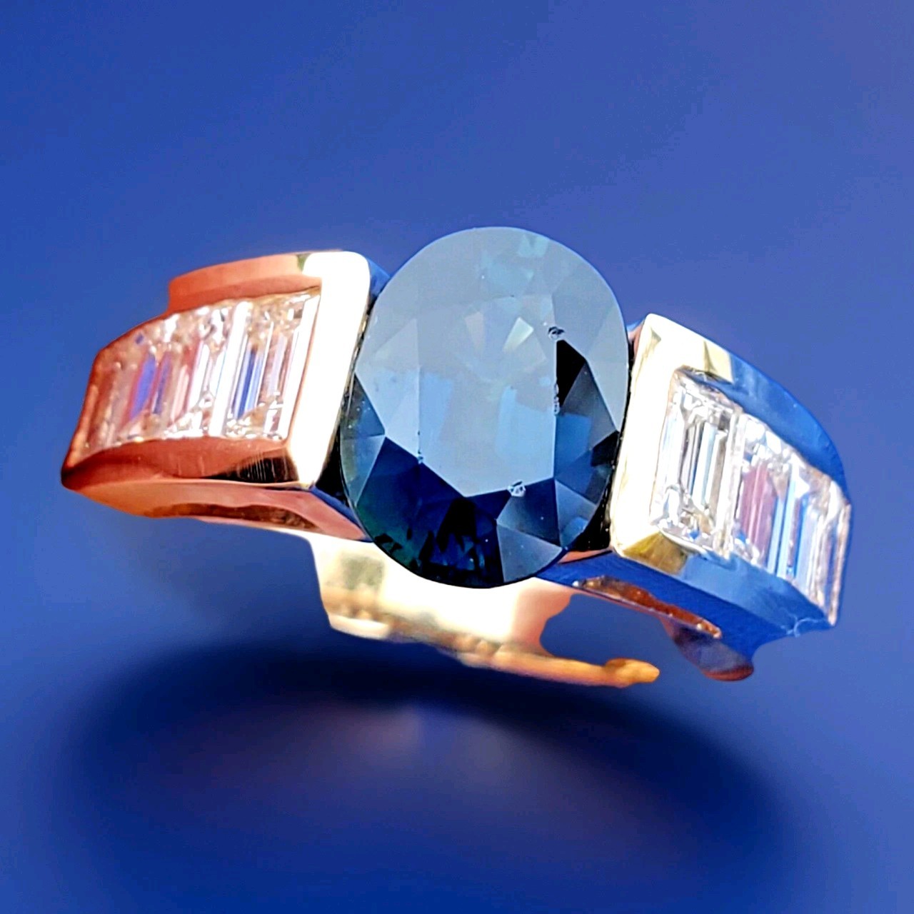 Original EARTH MINED SAPPHIRE DIAMOND Engagement Ring Deco Style SOLID 18K GOLD
