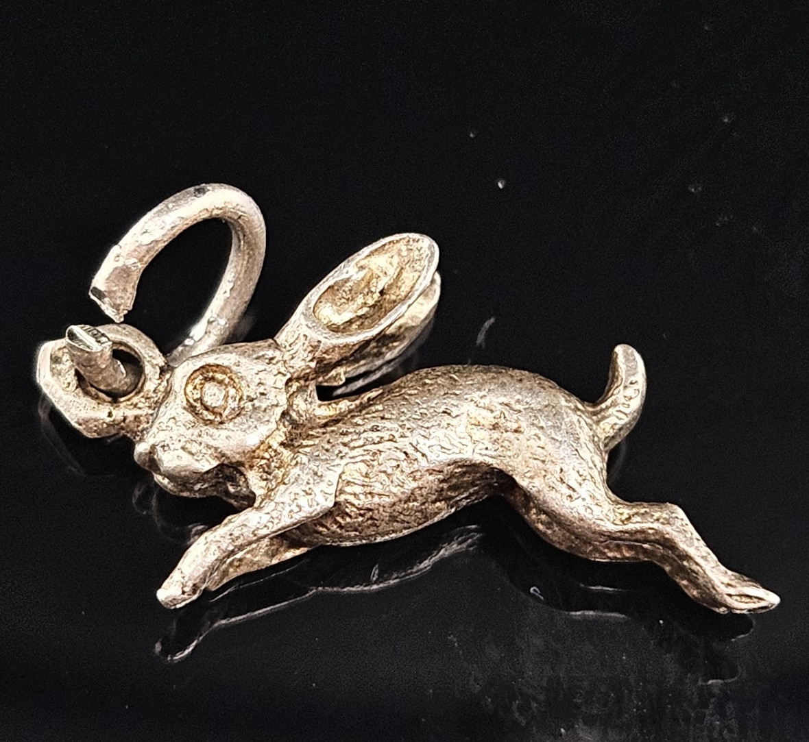 Sterling Silver Dashing Bunny Rabbit Charm Pendant Animal Cute 3D Vintage 925