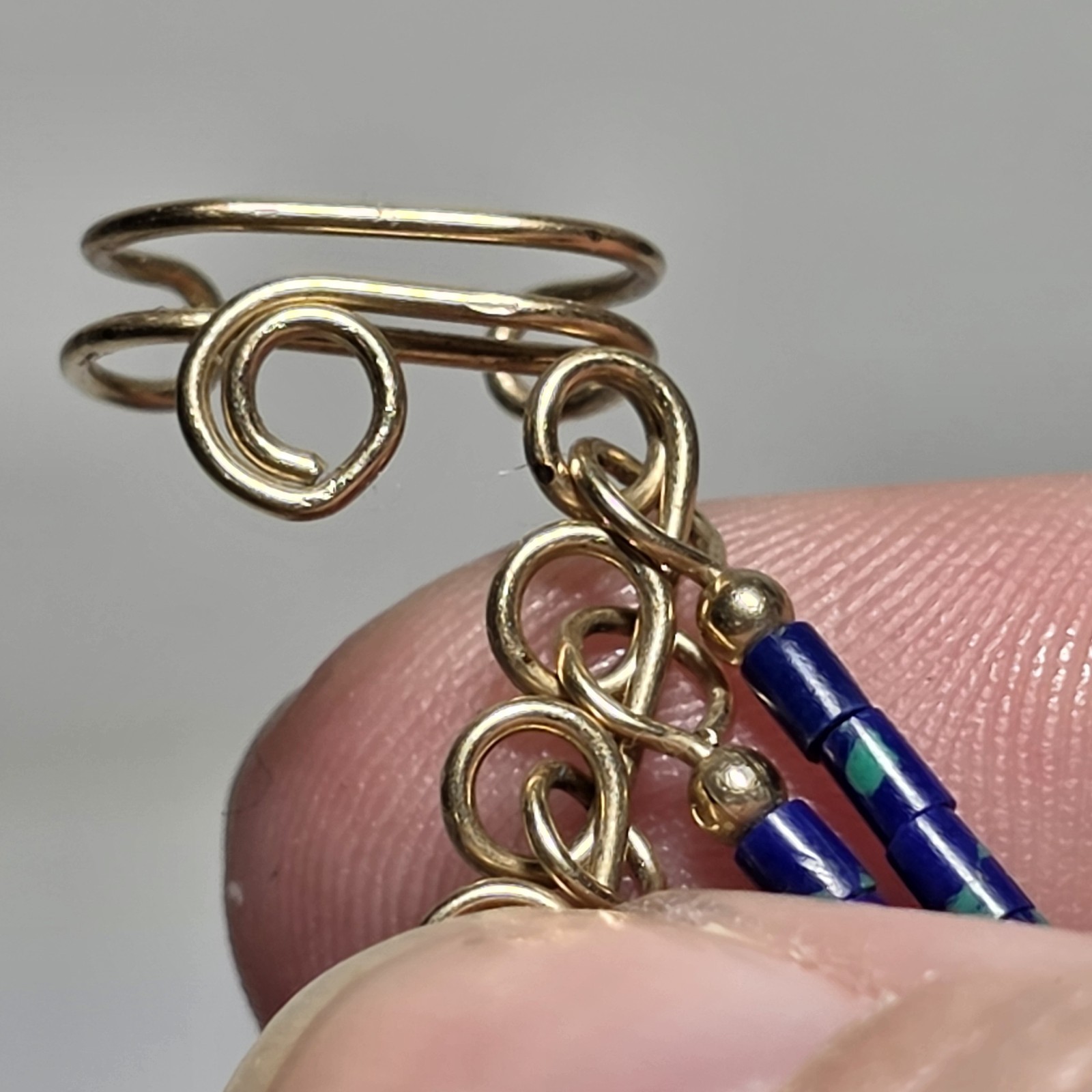 Vintage Azurite Heishi Bead Ear Cuff & Earring Set Southwestern Gold Filled 80s