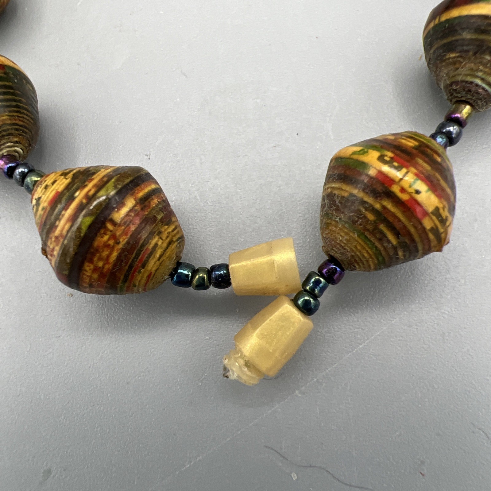 Vintage African Handmade Recycled Paper Bead Necklace Uganda 33”