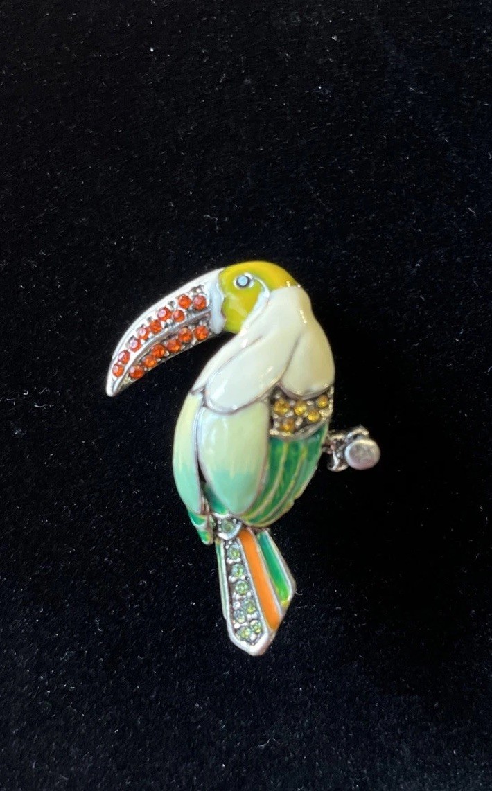 VTG Enamel Rhinestone Lucite Silver Metal Alloy Wire Rhinestone Bird Brooch 1950