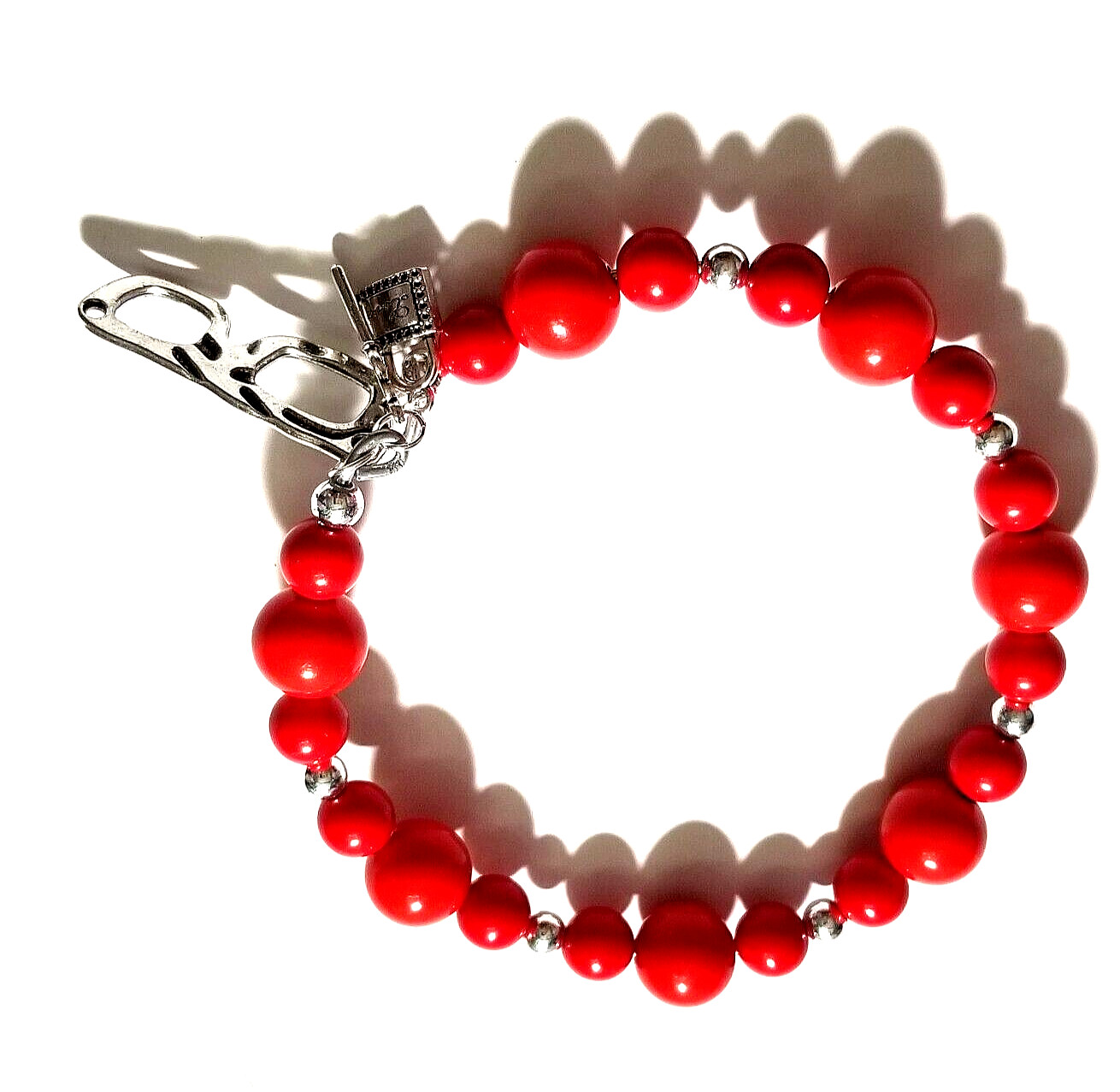 Vintage Handmade Unisex Adult Adjustable Red Beaded Bracelet with Charms