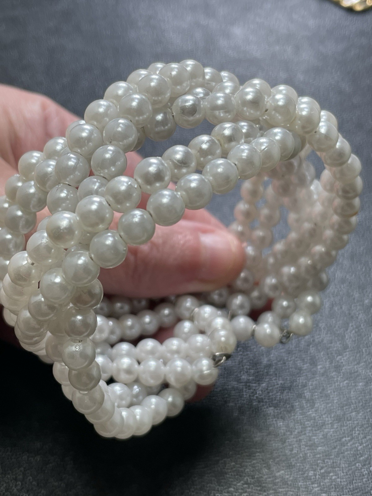 Vintage Faux Pearl Beaded 1.5” Wide Cuff Wrap Bracelet