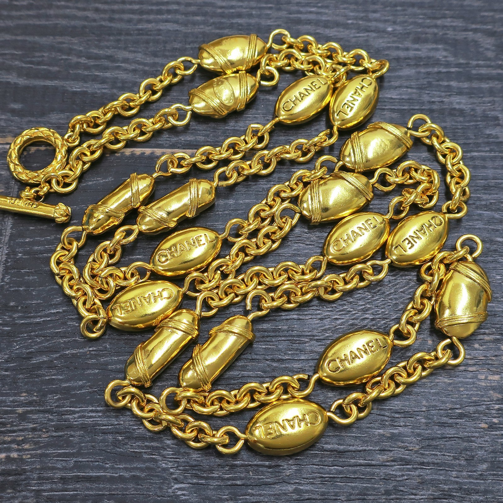 CHANEL Gold Plated CC Logo Vintage Long Chain Necklace Pendant #1320c Rise-on