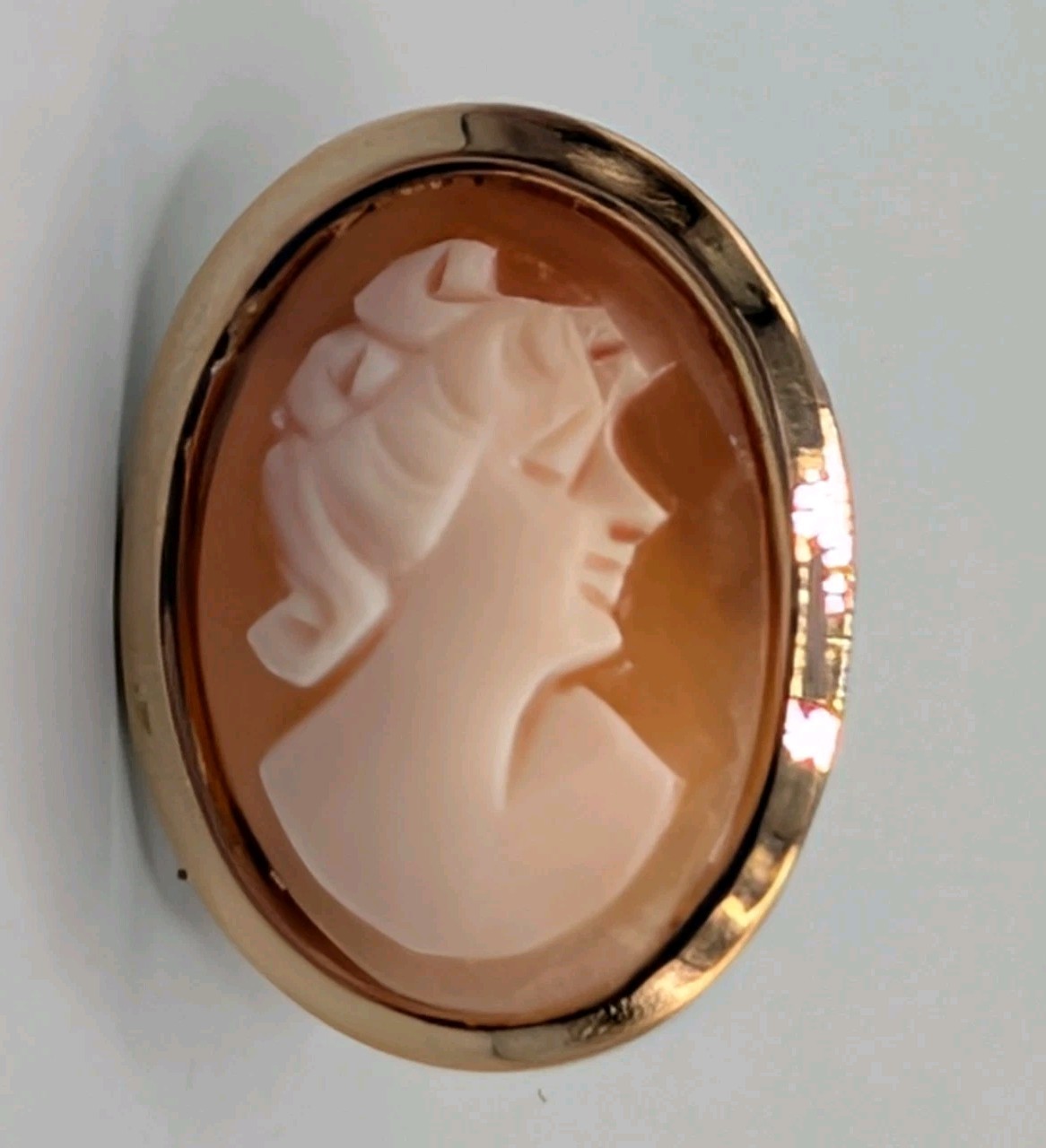 VTG Shell Cameo Set – Sterling Silver/Vermeil Brooch Earrings Victorian Revival