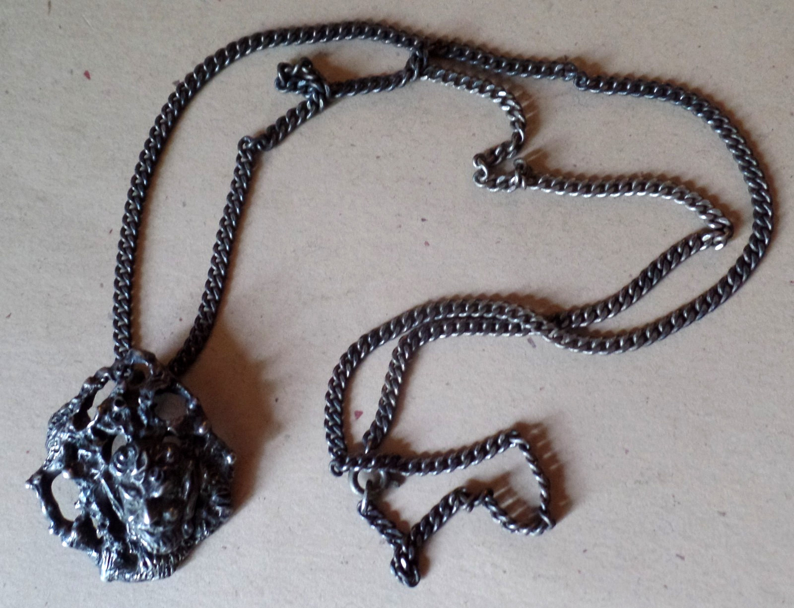 Vintage OOAK Abstract Handcrafted Asymmetrical Silver Necklace Demon Pendant (b)