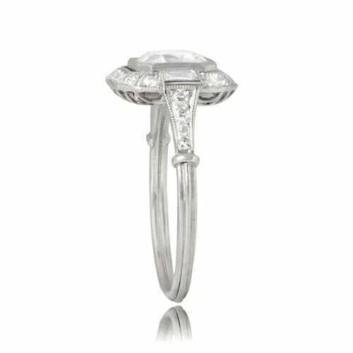 2.95Ct Art Deco Style Asscher Lab Created Diamond Wedding 14K White Gold FN Ring