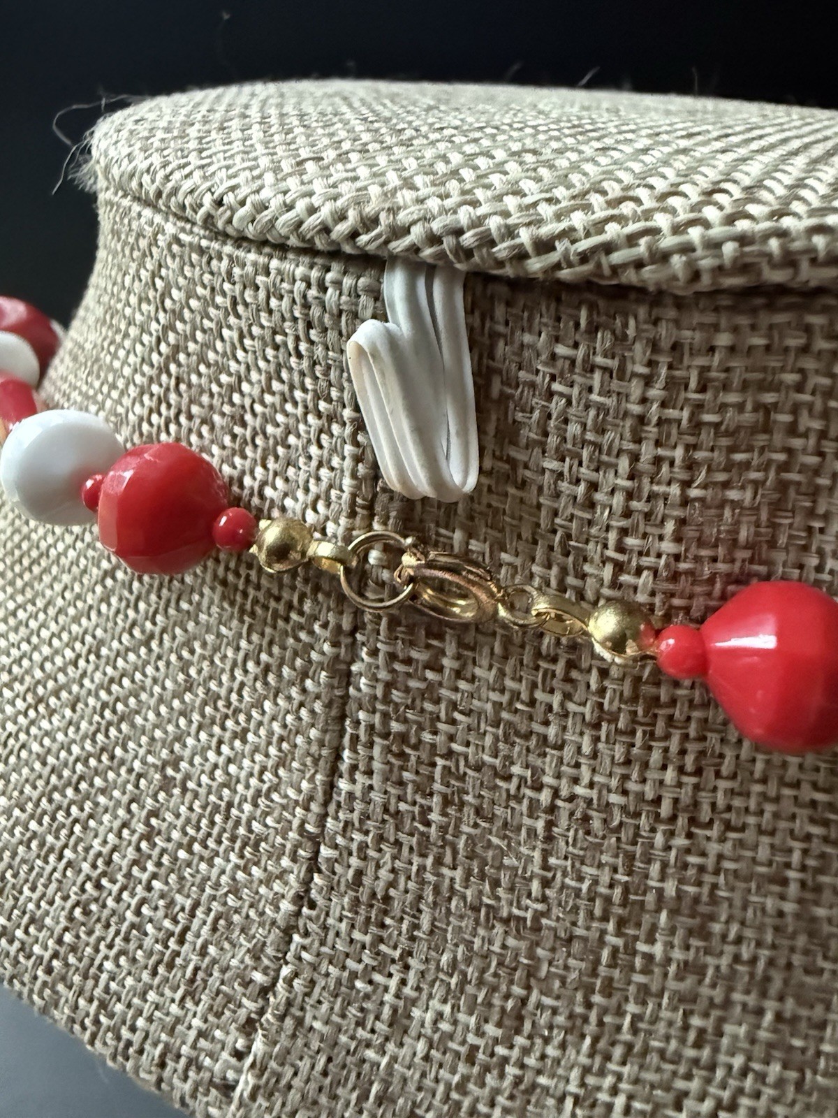 Vintage Beaded Necklace Red White Acrylic Patriotic Old Money Americana 4th July