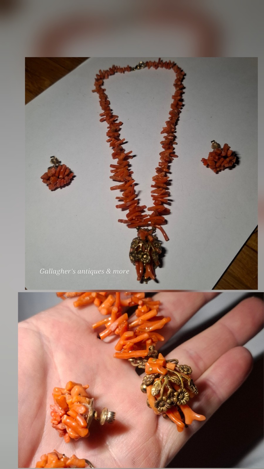 Beautiful Miriam Haskell Stick Pink Coral Necklace Grape Bunch Earrings Set 123