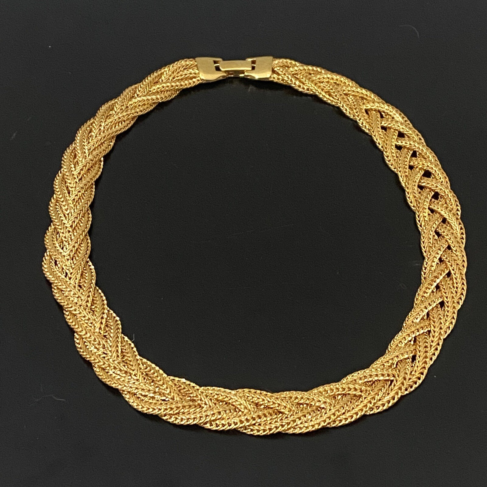 Vintage Unsigned Gold Tone Braided Chain Collar Runway 18” Necklace 58g.