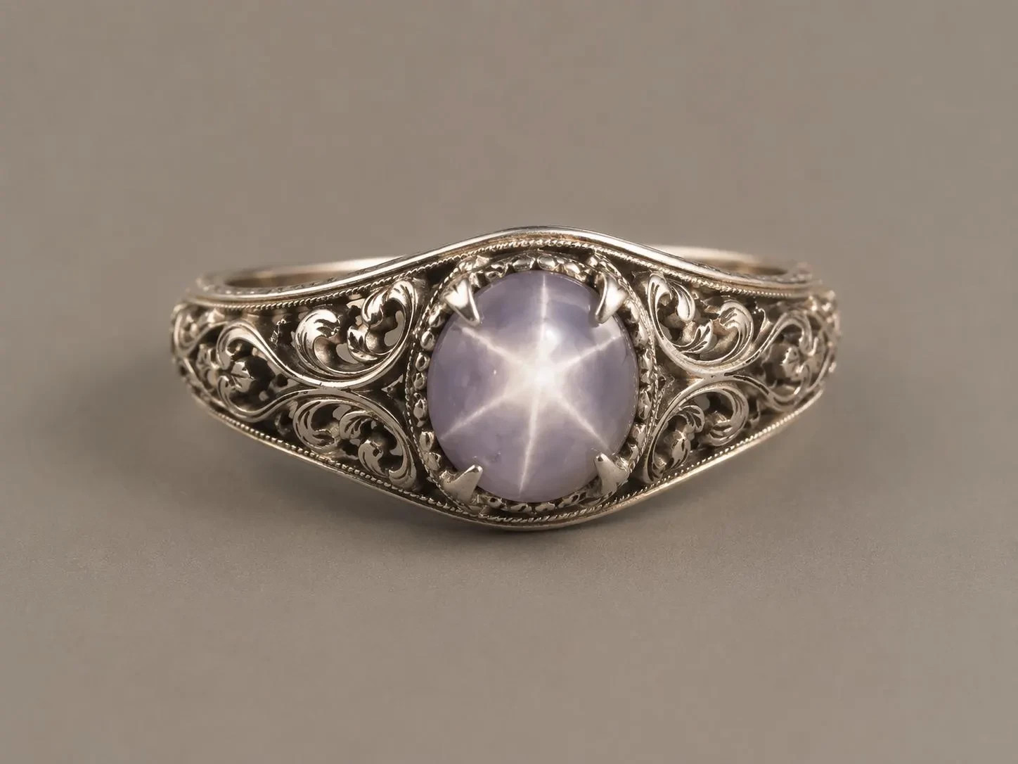 Natural Star Sapphire Ring 925 Sterling Silver Vintage Filigree Handmade Gift