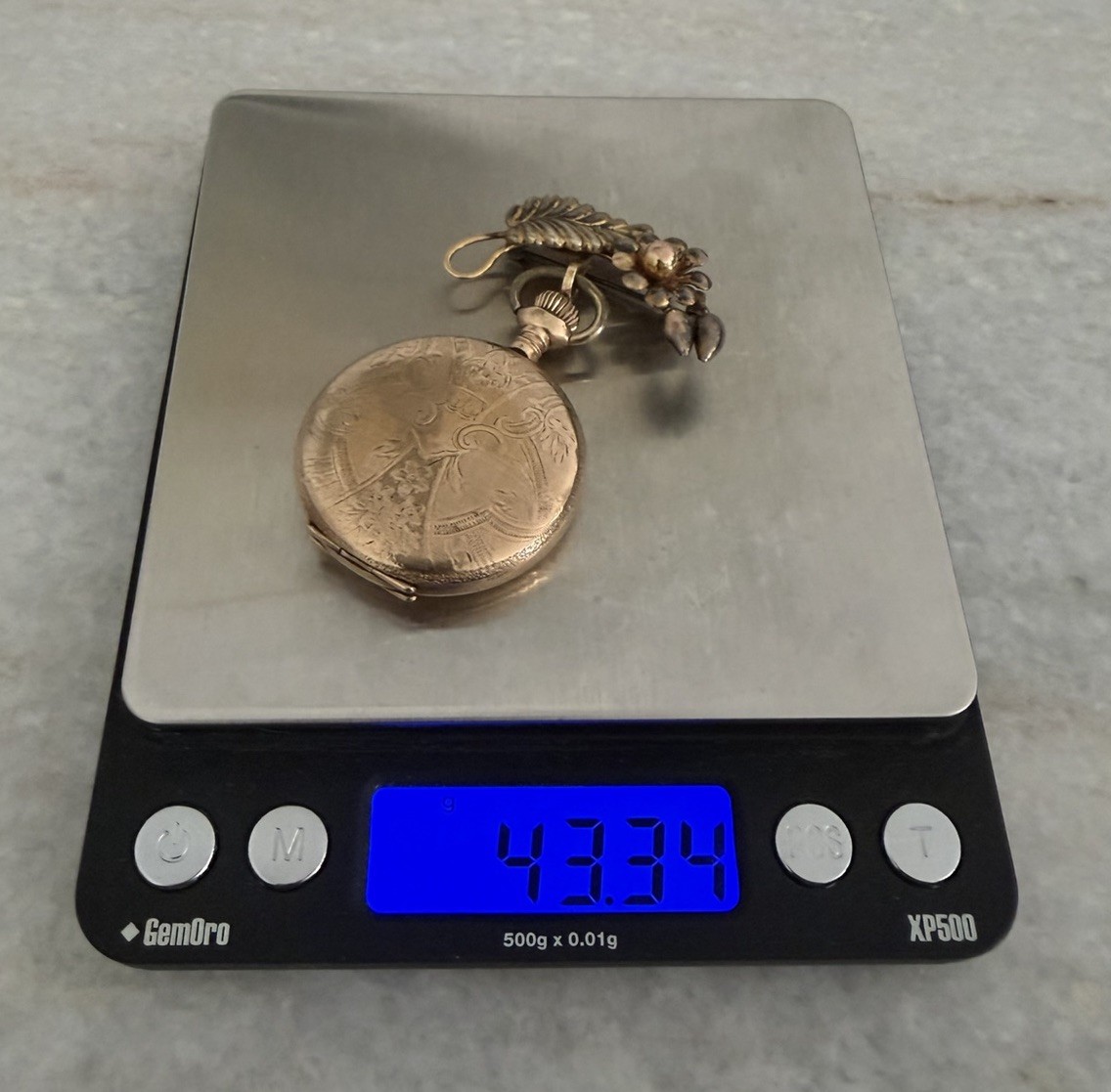 Vintage Gold Filled Elgin Scrolled Flower Works Pocket Watch On Pin Brooch