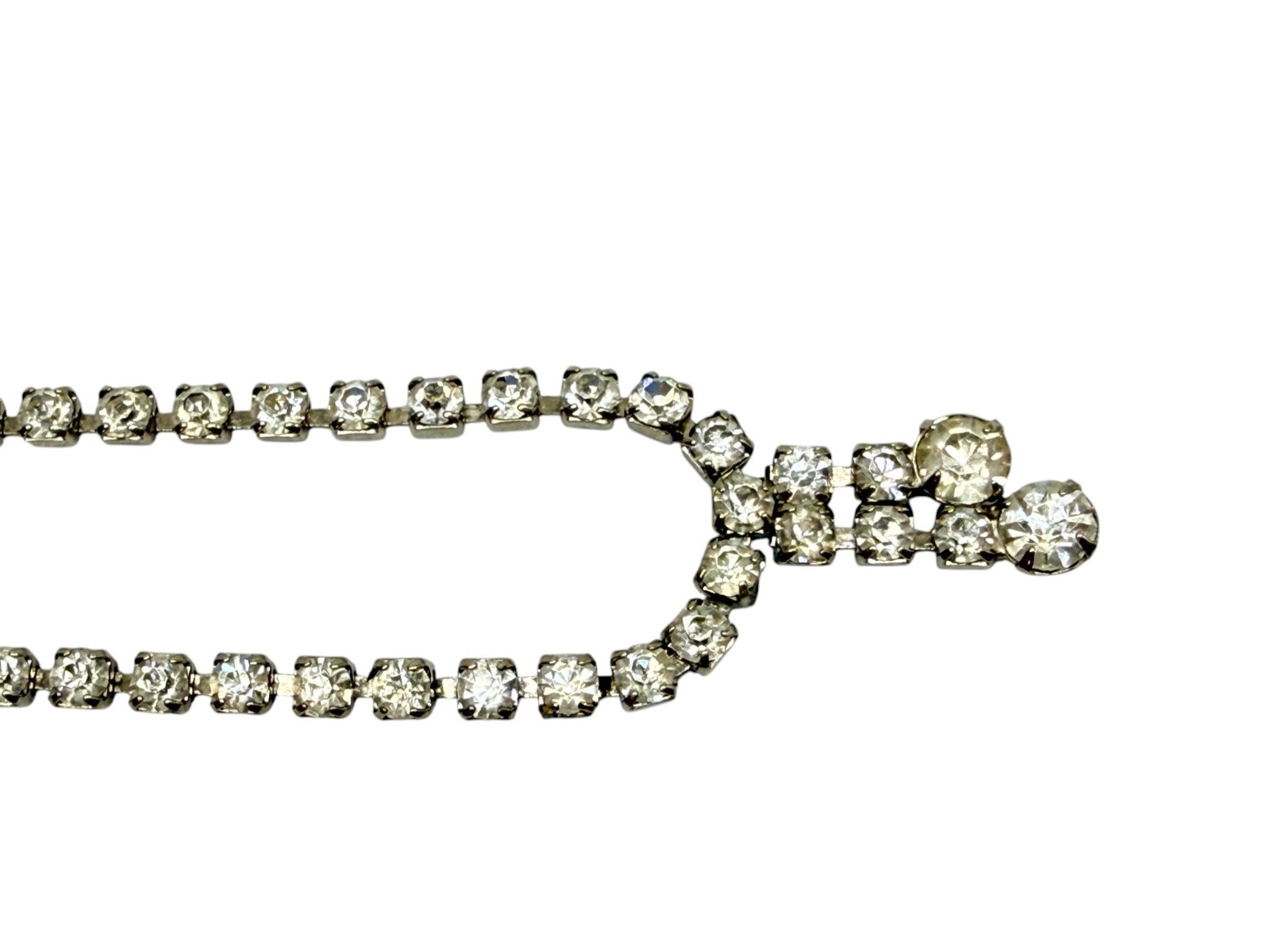Vintage Rhinestone Choker Necklace Mid Century Sparkling Gemstones 12in Tassel
