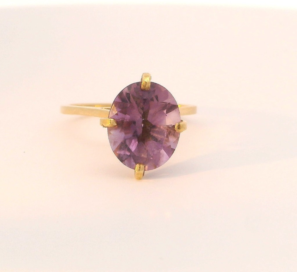 Estate 14K Yellow Gold Amethyst Ring – 1940s High Raised Setting, Size 5.5