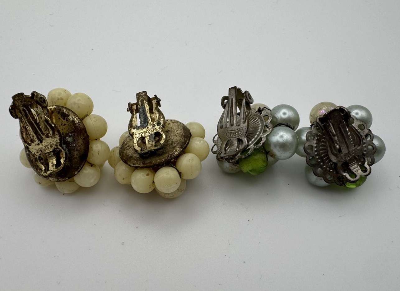 Vintage Clip On Earrings Lot Japan Hong Kong Pearl Cluster Retro 6 Pairs