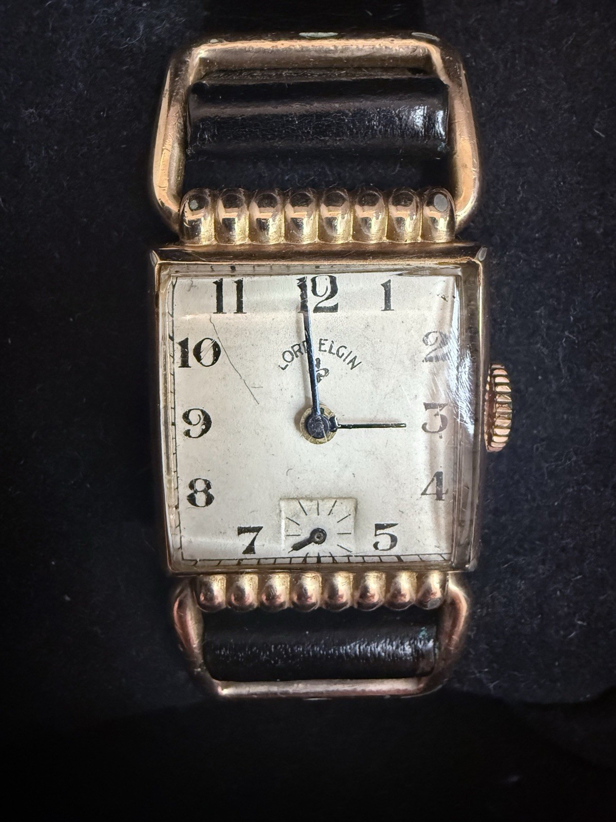Vintage Lord Elgin Drivers Fancy Case Champagne Dial Watch! (It Works).