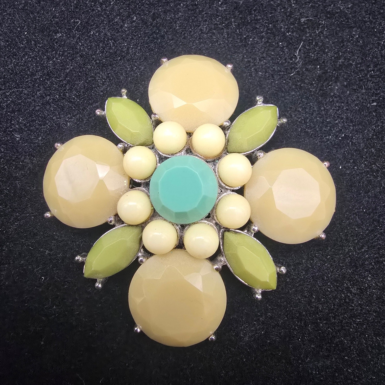 Pastel Green Yellow Flower Brooch Acrylic Costume Jewelry Spring