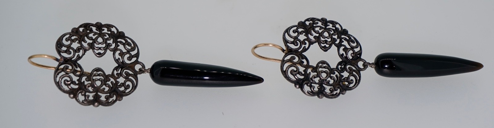 Antique Berlin Iron 14K & Onyx Earrings