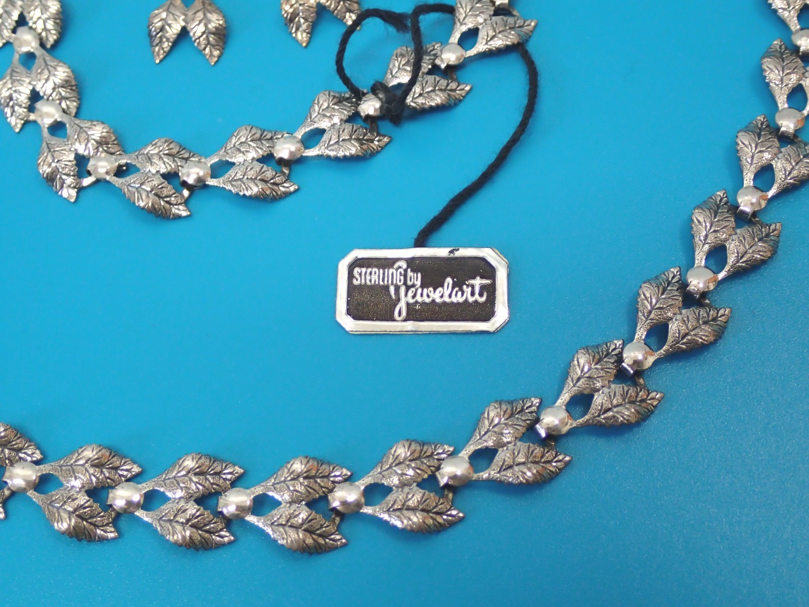 Vintage Sterling Silver Leaves Necklace, Bracelet and Earrings by Jewelart