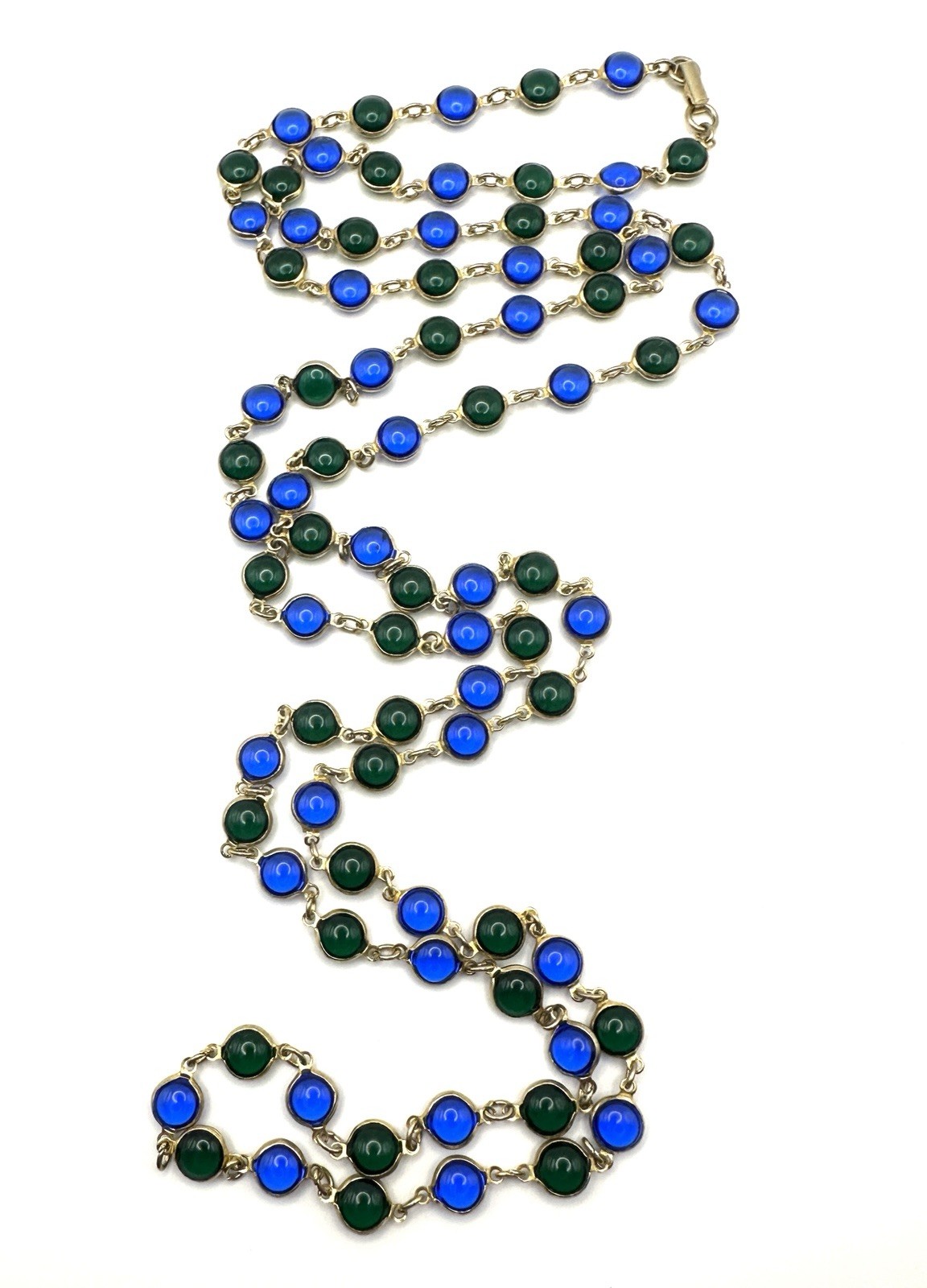 VTG Poured Glass Bezel Set Link Necklace 54”