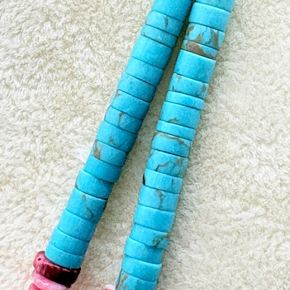 Turquoise & Sponge Coral Necklace, Double Strand, 925 Clasp, 1990s–2000s