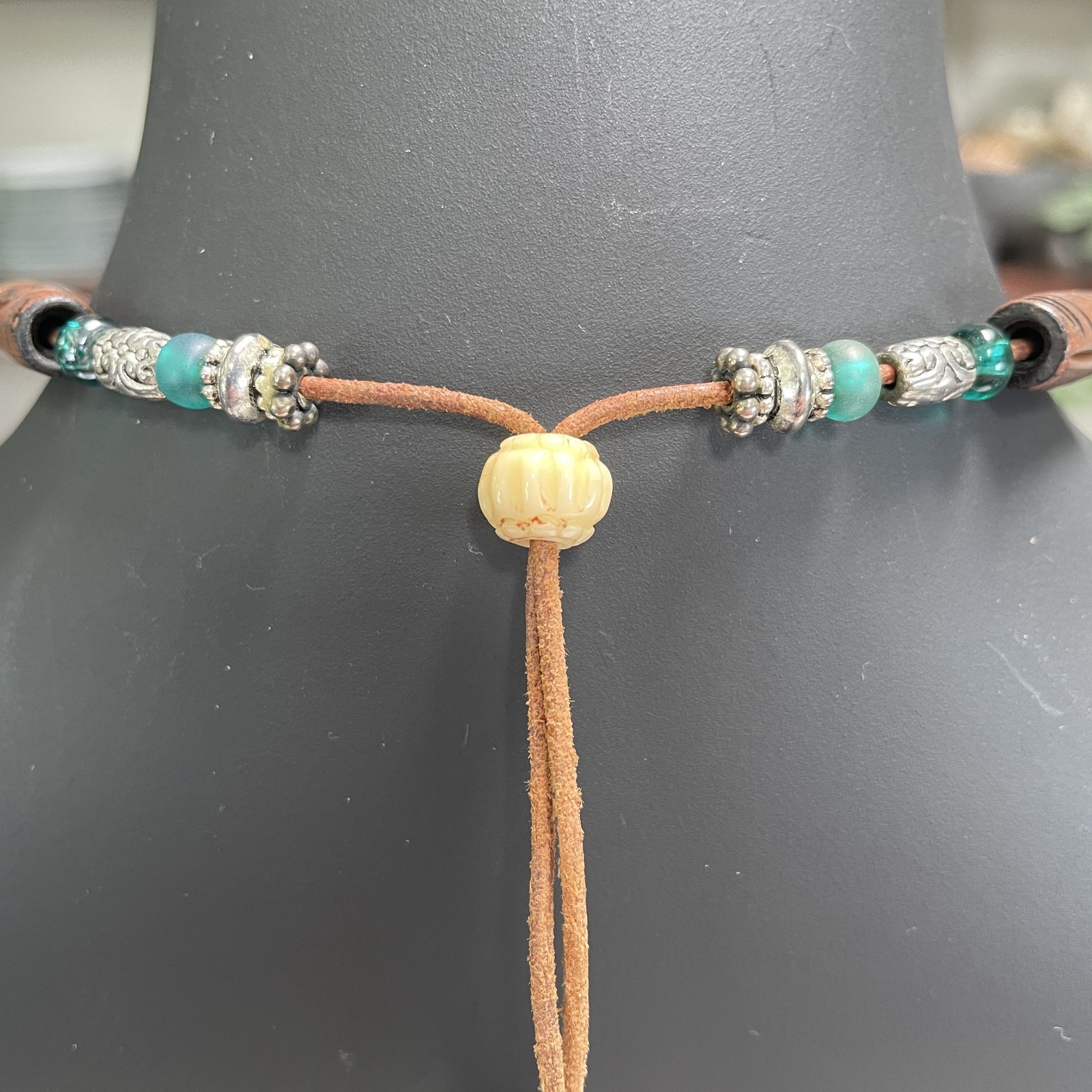 Boho Artisan Triangle Royston Turquoise w/Running Horse Turquoise beads Necklace