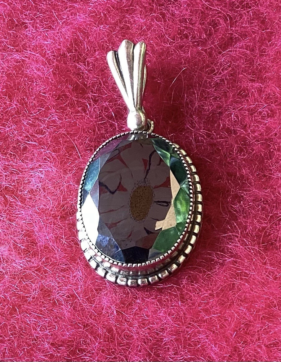 Vintage Danecraft Sterling Silver Faceted Oval Hematite Pendant